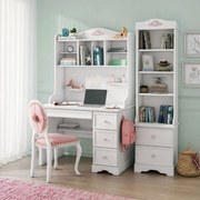 Set Studiu Complet Rustic White ,   Birou mic + Biblioteca + Unitate Superioara