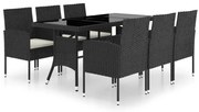 Set mobilier de gradina, 7 piese, negru, poliratan