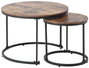 Set de 2 măsuțe rotunde, măsuță suprapusă cu blat din MDF și structură din oțel, masă mare 50 x 70,5 cm, masă mică 45,5 x 44 cm, Maro