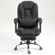 Scaun directorial, perna lombara cu masaj in 2 puncte, spatar rabatabil, suport pentru picioare, material textil, Negru