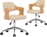 vidaXL Scaune pivotante de masă, 2 buc., crem, lemn curbat & piele eco