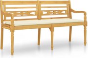 vidaXL Bancă Batavia cu pernă crem, 150 cm, lemn masiv de tec