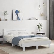 vidaXL Cadru de pat cu tăblie și LED, alb, 135x190 cm