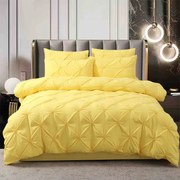 Lenjerie de pat 2 persoane, bumbac finet, cu pliuri brodate, 6 piese, PRE59