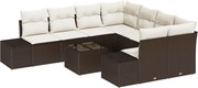vidaXL Set de canapele pentru grădină cu pernă 9 pcs Maro poliratan