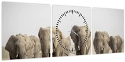 Tablou - Turmă de elefanți (cu ceas) (90x30 cm)