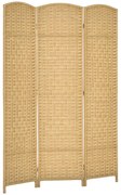 HOMCOM Paravan Interior Pliabil cu 3 Panouri Împletit din PP și Lemn de Pin, 135x1,7x180 cm, Lemn Natural | Aosom Romania