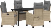 vidaXL Set de masă pentru grădină cu pernă 5 pcs Bej poliratan