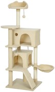 PawHut Copac zgâriat pentru pisici 140 cm cu hamac, 2 cuiburi și stâlpi din sisal — bej | Aosom Romania