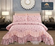 Cuvertura Pat Dublu Bumbac Finet 3 Piese Cu Volanase - Roz