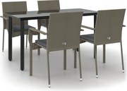 vidaXL Set mobilier grădină cu perne, 5 piese, negru și gri, poliratan
