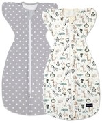 Set 2 sisteme de infasat cu fermoar dublu Kidizi Swaddel Confort Grey Stars Safari 0-4 luni