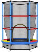 HOMCOM Saltea Elastică pentru Copii 3-6 Ani cu Plasă de Protecție, 6 Stâlpi și 3 Intrări, Ø140x190 cm, Multicolor | Aosom Romania