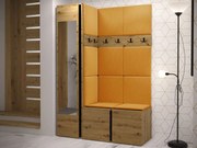 Mobilier hol Tovenaz X (Stejar artisan + Negru + Galben) (cu oglindă). 1104798