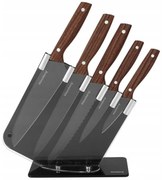 Set de cuțite cu suport Klausberg KB 7616, 6 piese, oțel inoxidabil, maro/gri