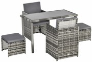 Outsunny Polyrattan Sitzgruppe pentru 4 persoane Essgruppe Gartenset Garnitur cu Pernă, Gri | Aosom Romania