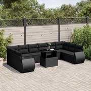 vidaXL Set canapele de grădină cu perne, 11 piese, negru, poliratan