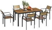 Outsunny Set de Exterior din 7 Piese cu Masă Extensibilă și 6 Scaune Suprapozabile, 160/240x90x74 cm, Maro | Aosom Romania