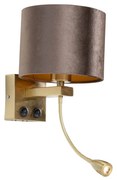 Wandlamp brons met velours kap bruin 18cm - Brescia