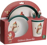 Set de masă pentru copii din melamină, 5 piese,Om de zăpadă