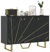 HOMCOM Bufet de depozitare pentru salon cu 2 dulapuri 3 uși și raft reglabil, picioare din metal, aspect marmură neagră | Aosom Romania