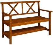 Outsunny Bancă din Lemn, Bancă cu 2 Locuri de Exterior cu Raft de Depozitare, Spătar, Cotiere și Scaun, 125x58x88 cm, Carbonizat | Aosom Romania