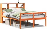 vidaXL Pat cu bibliotecă fără saltea, maro, 120x200 cm, lemn masiv