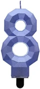 Numere Diamond Metallic Lumânare albastră numărul 8, lumânare de tort