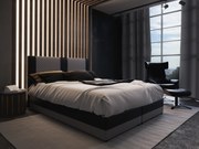 Pat matrimonial Boxspring 140 cm Pecos Comfort (Piele ecologică + Gri + Negru) (cu saltea și sp. depozitare). 1056267