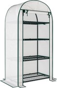 Outsunny Sera de Gradina cu Rafturi din Metal si Copertina din PE, Sera pentre Legume cu Usa Rulou 80x49x160cm, Verde | Aosom Romania