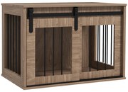 PawHut Cușcă cușetă pentru câini animale interioare ușă glisantă, oțel efect lemn, dim. 57H x 80L x 54l cm | Aosom Romania