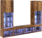 vidaXL Unități TV de perete cu LED 5 pcs Lemn vechi Lemn compozit