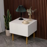 Noptieră modernă cu un sertar, 48x45x45 cm, Alb/Auriu