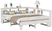 vidaXL Pat cu bibliotecă fără saltea, alb, 150x200 cm, lemn masiv pin
