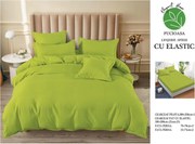 Lenjerie pat dublu, cu elastic, 6 piese - Uni Verde