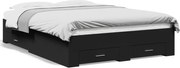 vidaXL Cadru de pat cu sertare, negru, 140x190 cm, lemn prelucrat