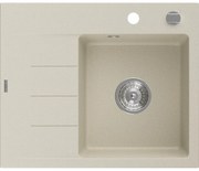Mexen Ben chiuvetă de bucătărie din granit cu o cuvă și scurgător, dreapta 600 x 500 mm, bej, sifon cromat - 6523605000-69
