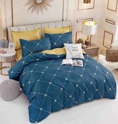 Lenjerie Din Bumbac Tip Finet 6 Piese Pentru Pat Dublu - Turcoaz  Galben