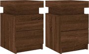 vidaXL Noptiere cu lumini LED, 2 buc., stejar maro, 35x39x55 cm