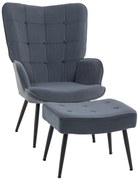 HOMCOM Scaun cu Ottoman, Relaxsessel capitonat, Gri închis | Aosom Romania