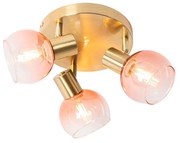 Plafonieră spot Art Deco auriu cu sticlă roz cu 3 lumini - Vidro