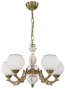 Candelabru cu 5 brate clasic design italian din alama, sticla si lemn 8655 RA-L. 8655/5