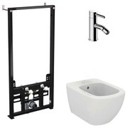 Pachet rama instalare Alca, bideu suspendat Ideal Standard Tesi alb si baterie bideu Omnires Y crom