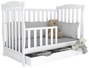 Patut din lemn masiv 120x60 cm Bethany alb cu sertar, include bariera