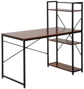 HOMCOM Birou de colț cu depozitare design industrial cu bibliotecă 3 rafturi panouri particulate aspect nuc metal negru | Aosom Romania