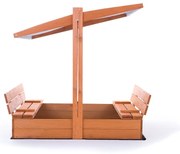 Sandpit 120cm cu bănci și acoperiș impregnat + capac + agrotextil Gri