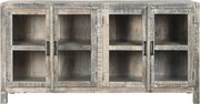 Bufet rustic din lemn reciclat, natur, cu 4 uși vitrate și mânere din metal negru, 90 x 170 x 40 cm, „Valmira”