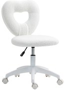 HOMCOM Scaun de Birou Tapițat cu Spătar în Formă de Inimă și Rotile, 45x56x78-88 cm, Alb | Aosom Romania