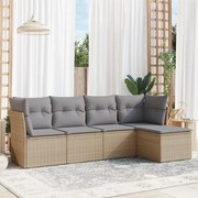 vidaXL Set canapele de grădină cu perne, 5 piese, bej, poliratan