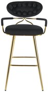 Scaun bar, cadru metalic și suport pentru picioare aurii, catifea, Negru
